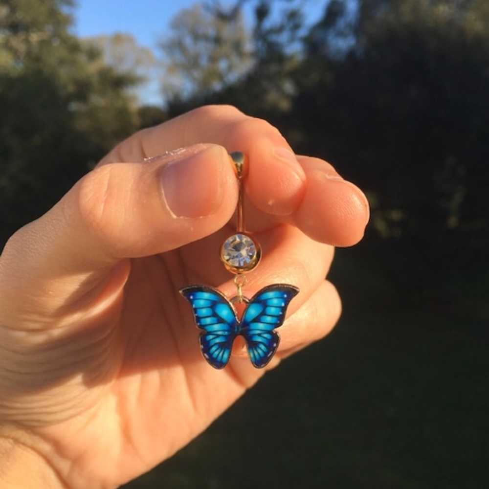 Blue Butterfly Belly Button Ring